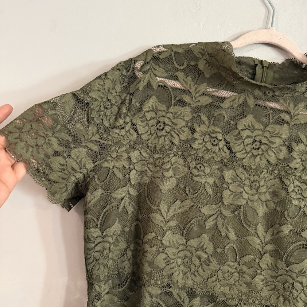 Guess Shayna Mock Neck Olive Lace Blouse - Picture 7 of 8